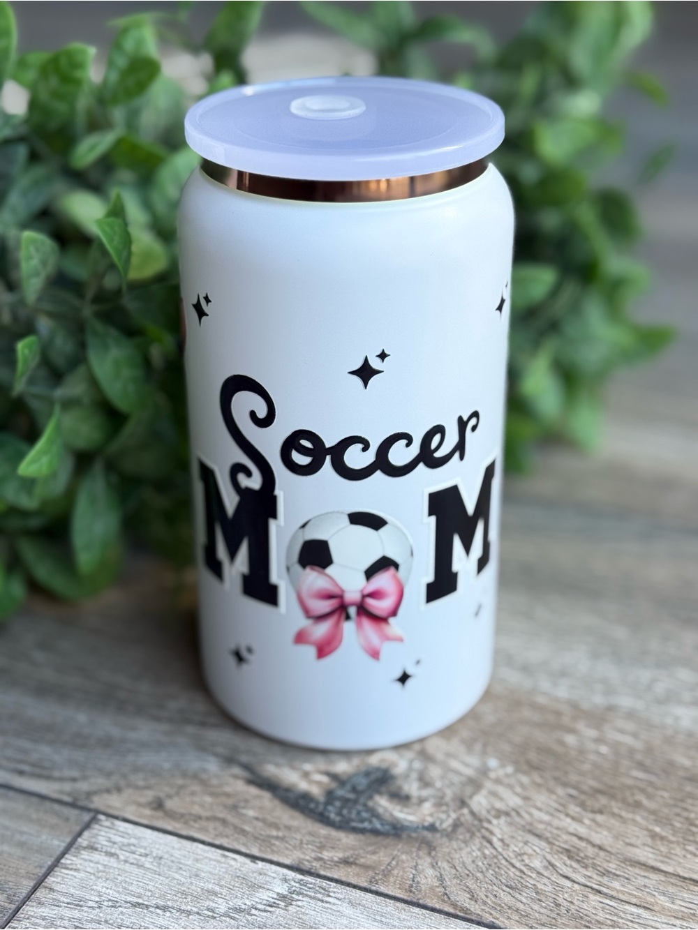 Soccer Mom Insulated Can Tumbler - White with Pink Accent